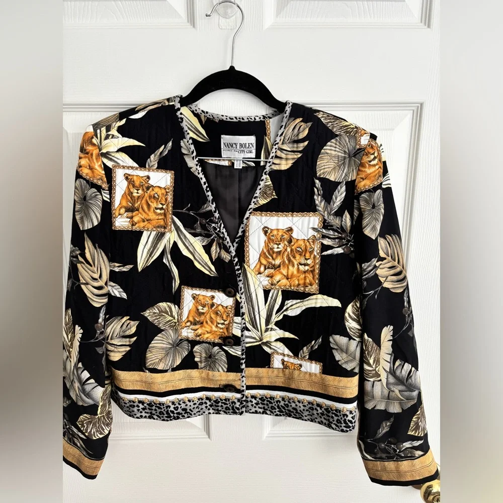 VTG NANCY BOLEN “CITY GIRL” LINE JUNGLE FOLIAGE PRINT LIONS & LEOPARDS SZ 10 - Picture 7 of 13